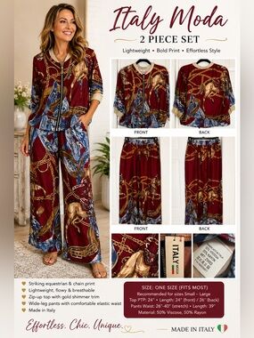 Moda Italy Horseprint Jacket and Pants - Burgandy